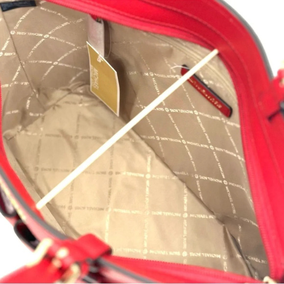 Michael Kors Jet Set Medium Pocket Tote Bag Red/Gold - Picture 9 of 10